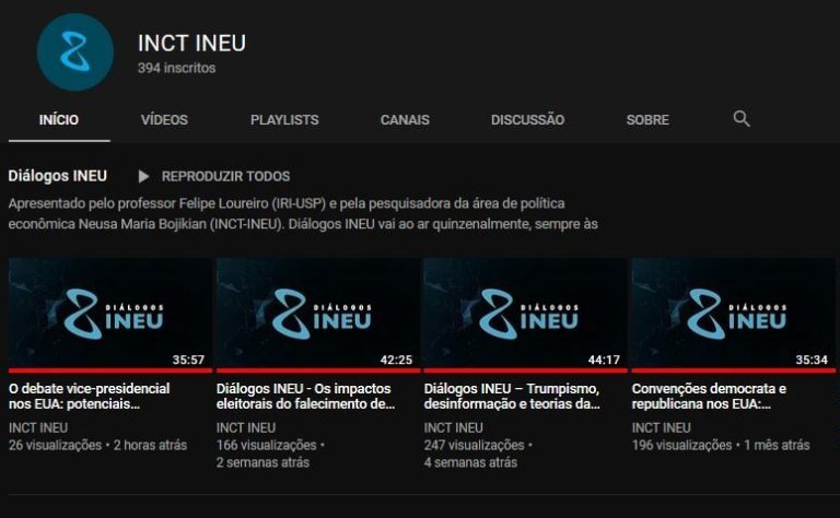 INCT-INEU amplia material disponível para pesquisadores no YouTube